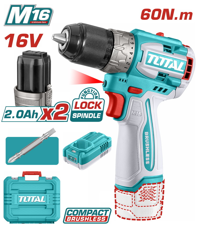 TDLI16682 TOTAL ΕΠΑΓΓ. ΔΡΑΠ/ΒΙΔΟ ΜΠΑΤ. Li-ion 16V / 2Ah / 60Nm / 2 ΜΠΑΤ (TDLI16682) - Image 1