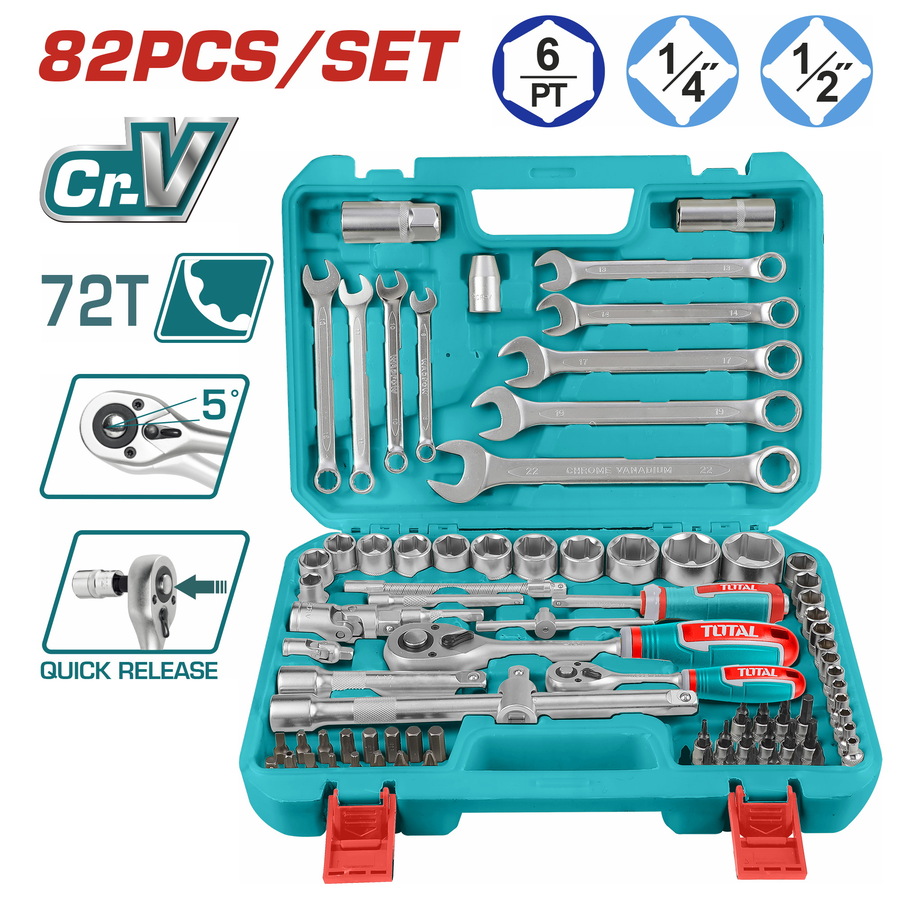 THT421802 TOTAL ΕΠΑΓΓ. ΚΑΣΕΤΙΝΑ ΚΑΡΥΔΑΚΙΑ 1/4" & 1/2" 82ΤΕΜ (THT421802) - Image 1