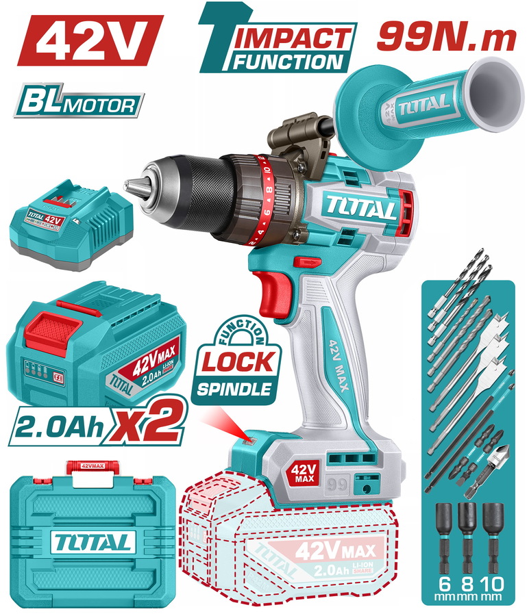 TIDLI429982E TOTAL ΕΠΑΓΓ. ΔΡΑΠ/ΒΙΔΟ ΚΡΟΥΣΤΙΚΟ ΜΠΑΤ. Li-ion 42V / 2Ah / 99Nm / 2 ΜΠΑΤ BL Motor (TIDLI429982E) - Image 1