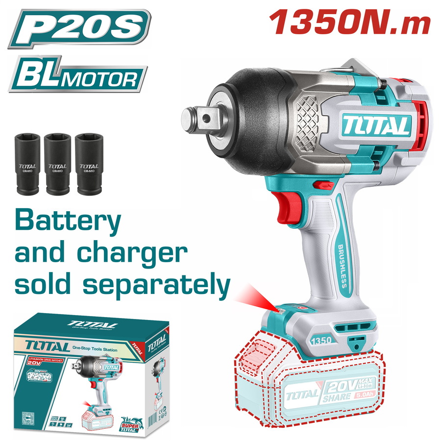 TIWLI201351 TOTAL ΕΠΑΓΓ. ΜΠΟΥΛΟΝΟΚΛΕΙΔΟ ΜΠΑΤ. Li-ion 20V / 1350Nm ΧΩΡΙΣ ΜΠΑΤΑΡΙΑ & ΦΟΡΤΙΣΤΗ (TIWLI201351) - Image 1