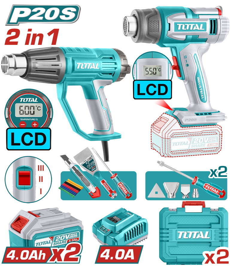 TOSLI241188E TOTAL ΕΠΑΓΓ. ΣΕΤ ΠΙΣΤΟΛΙΑ ΘΕΡΜΟΥ ΑΕΡΑ ΜΠΑΤ. Li-ion 20V (TOSLI241188E) - Image 1