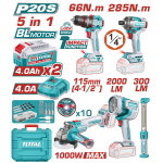 TOTAL ΕΠΑΓΓ. ΣΕΤ 5τεμ ΕΡΓΑΛΕΙΩΝ ΜΠΑΤ. Li-ion 20V / 4Ah / 2 ΜΠΑΤΑΡΙΕΣ BL Motor (TOSLI250692E)