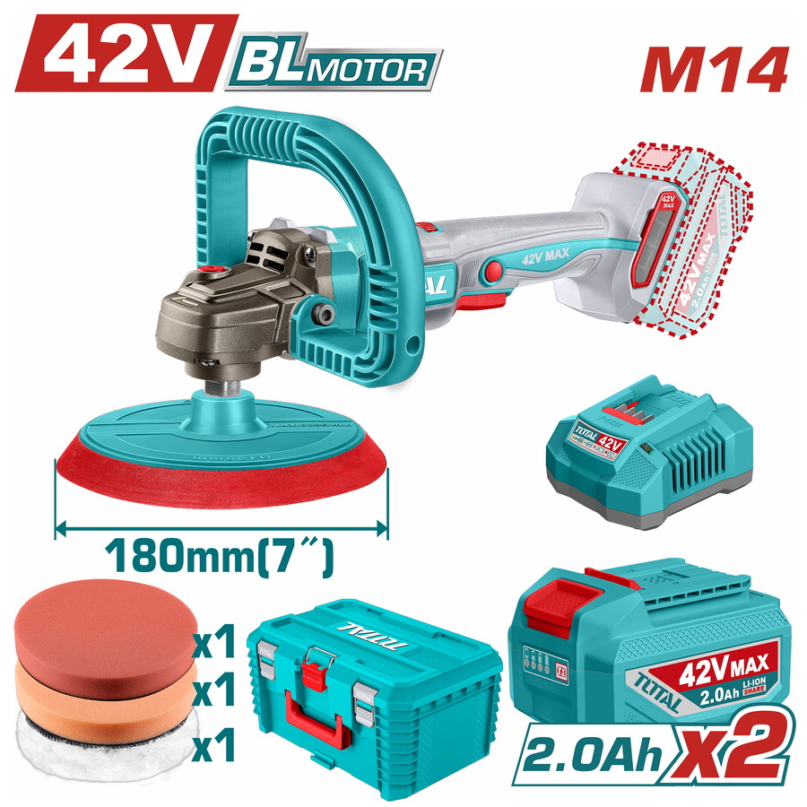 TAPLI42182E TOTAL ΕΠΑΓΓ. ΓΩΝΙΑΚΟΣ ΑΛΟΙΦΑΔΟΡΟΣ ΜΠΑΤ. Li-ion 42V / 180mm / 2Ah / 2 ΜΠΑΤ BL Motor (TAPLI42182E) - Image 1