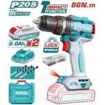 TOTAL ΕΠΑΓΓ. ΔΡΑΠ/ΒΙΔΟ ΚΡΟΥΣΤΙΚΟ ΜΠΑΤ. Li-ion 20V / 2Ah / 86Nm / 2 ΜΠΑΤ BL Motor (TIDLI208687E)