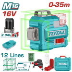 TOTAL ΕΠΑΓΓ. ΑΛΦΑΔΙ LASER 3D ΜΠΑΤ. Li-ion 16V / 0-35m ΠΡΑΣΙΝΕΣ ΑΚΤΙΝΕΣ 12 Lines (TLL301201E)
