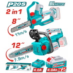 TOTAL ΕΠΑΓΓ. ΣΕΤ ΑΛΥΣΟΠΡΙΟΝΑ 8" + 12" ΜΠΑΤ. Li-ion 20V / 4Ah / 2 ΜΠΑΤ BL Motor (TOSLI251085E)